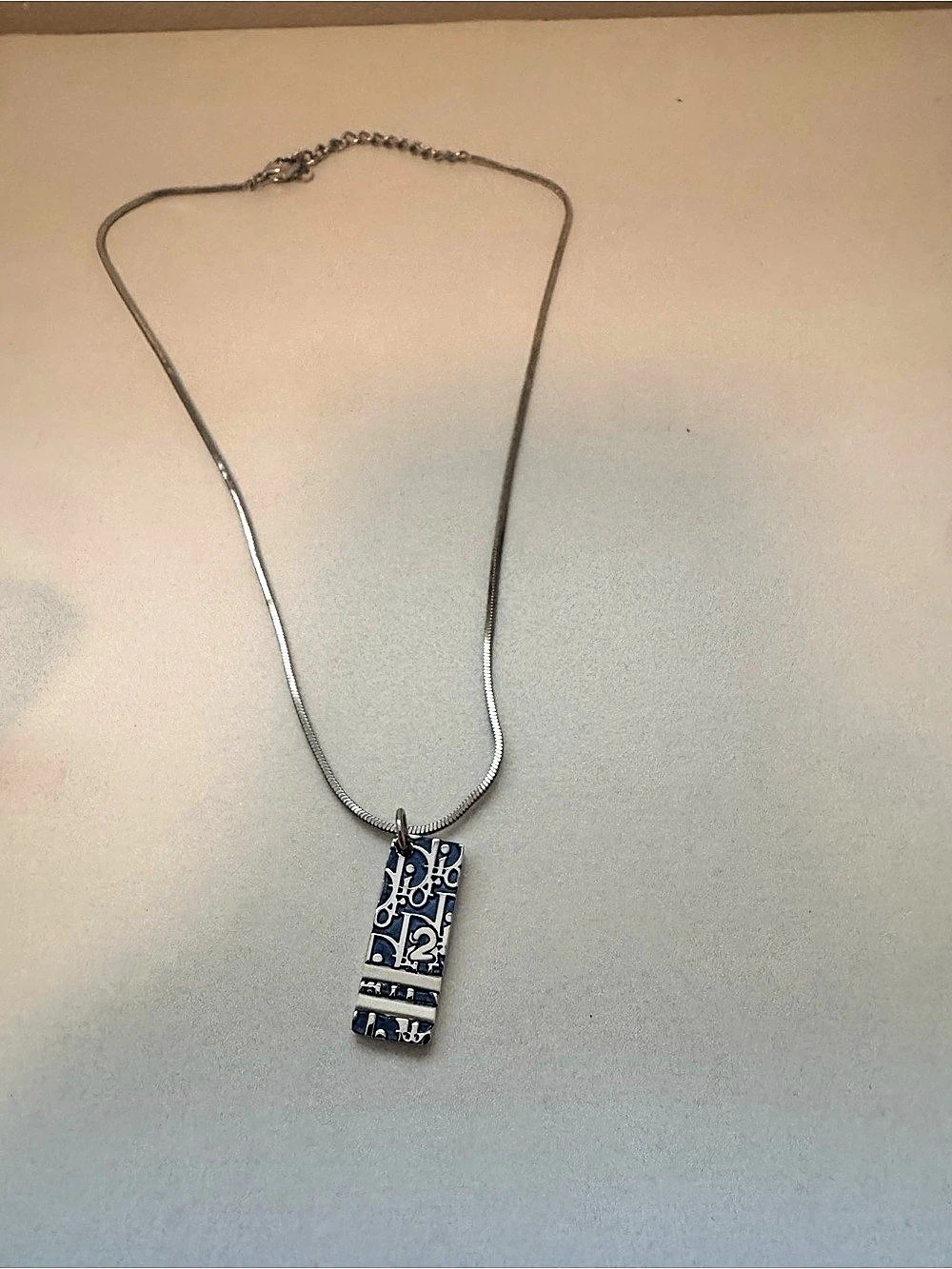 Christian Dior Oblique Trotter Number 2 Pendant Necklace Silver Pendant Necklace